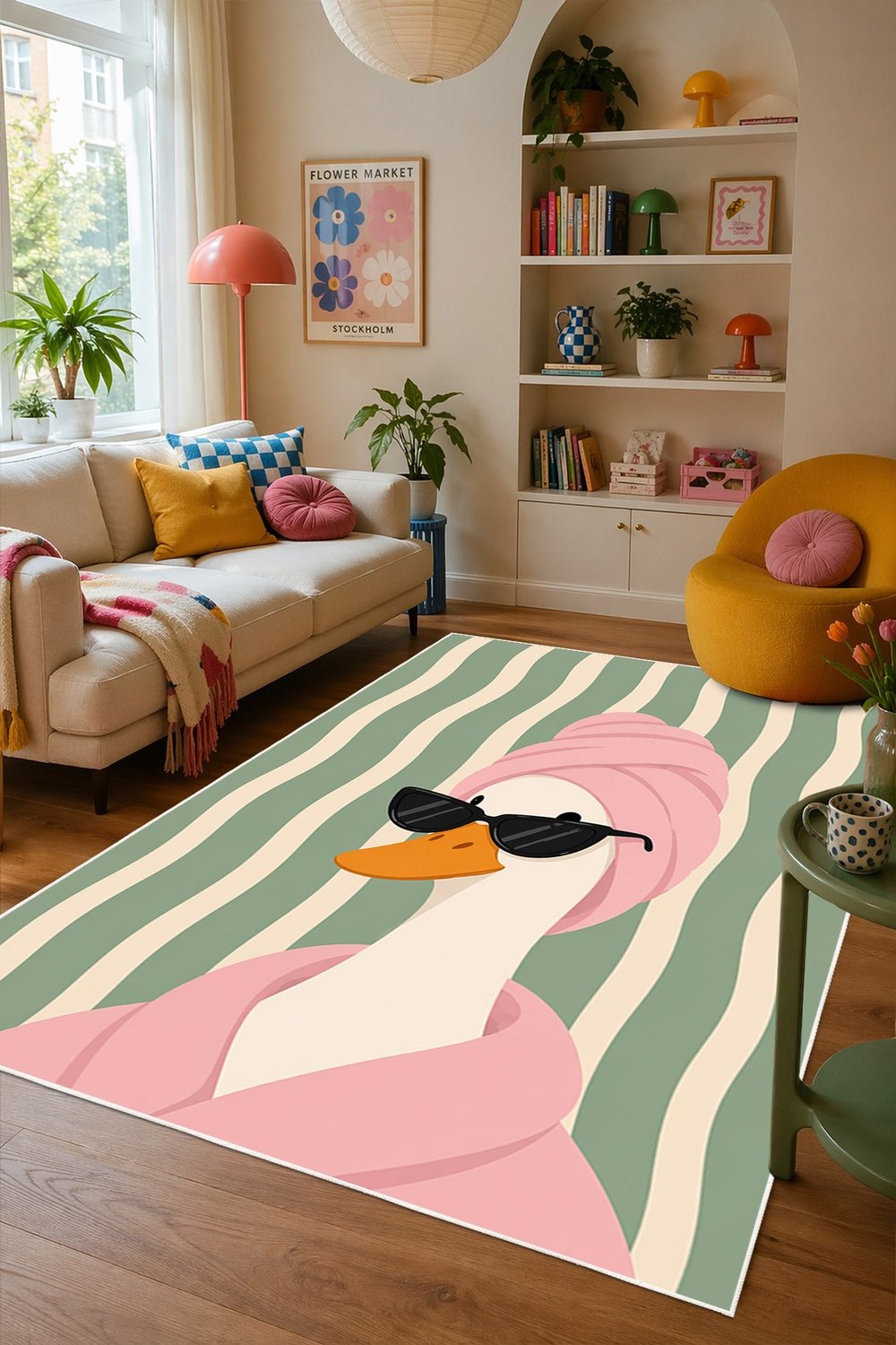 Pinterest Ördek Figürlü Baskılı Kaymaz Yıkanabilir Salon Oturma Odası Mutfak Balkon Halısı Yolluk