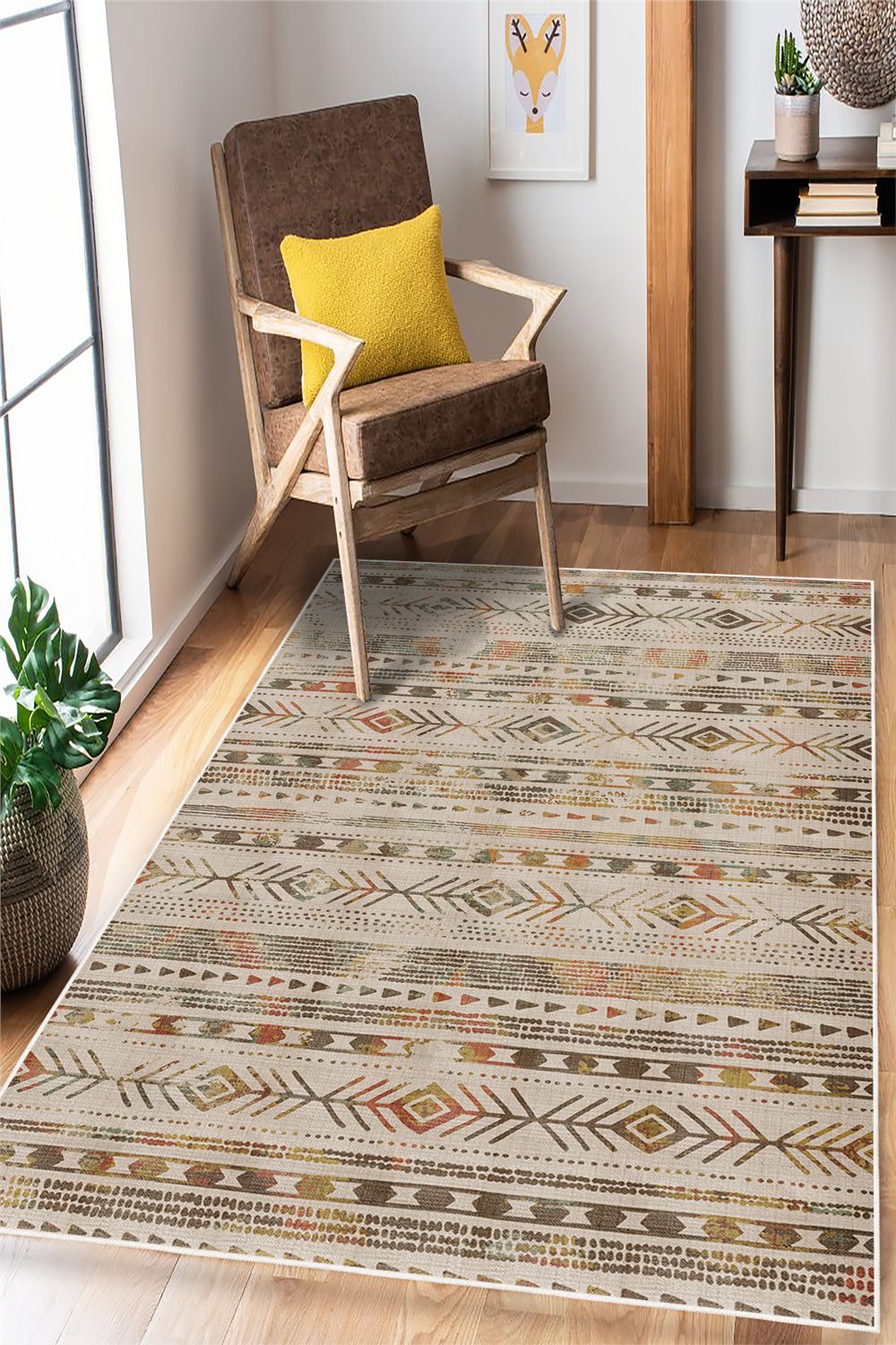 Renkli Kilim Desenli Baskılı Kaymaz Yıkanabilir Salon Oturma Odası Mutfak Antre Halısı Yolluk