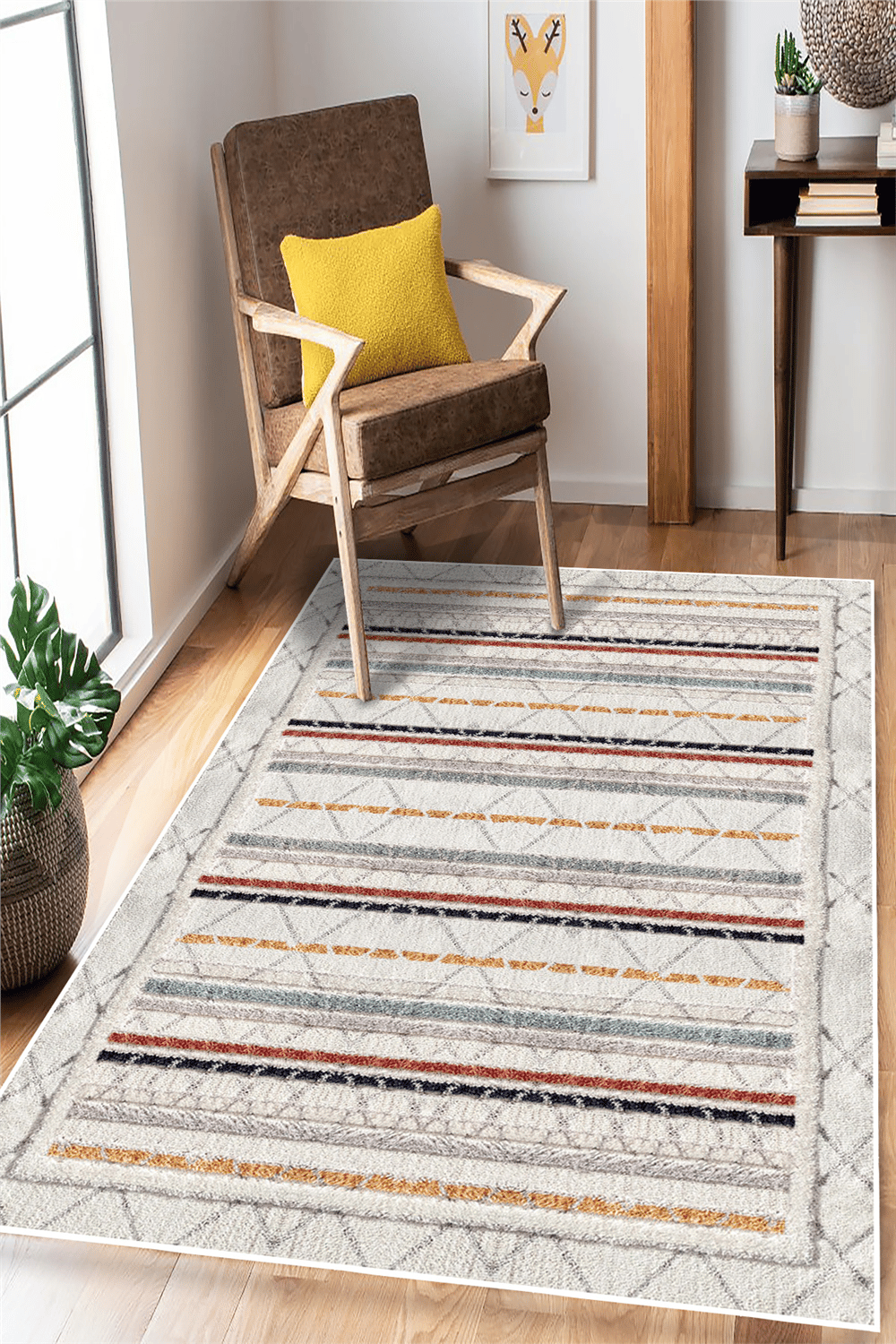 Renkli Modern Desen Baskılı Kaymaz Yıkanabilir Salon Oturma Odası Mutfak Antre Halısı Yolluk