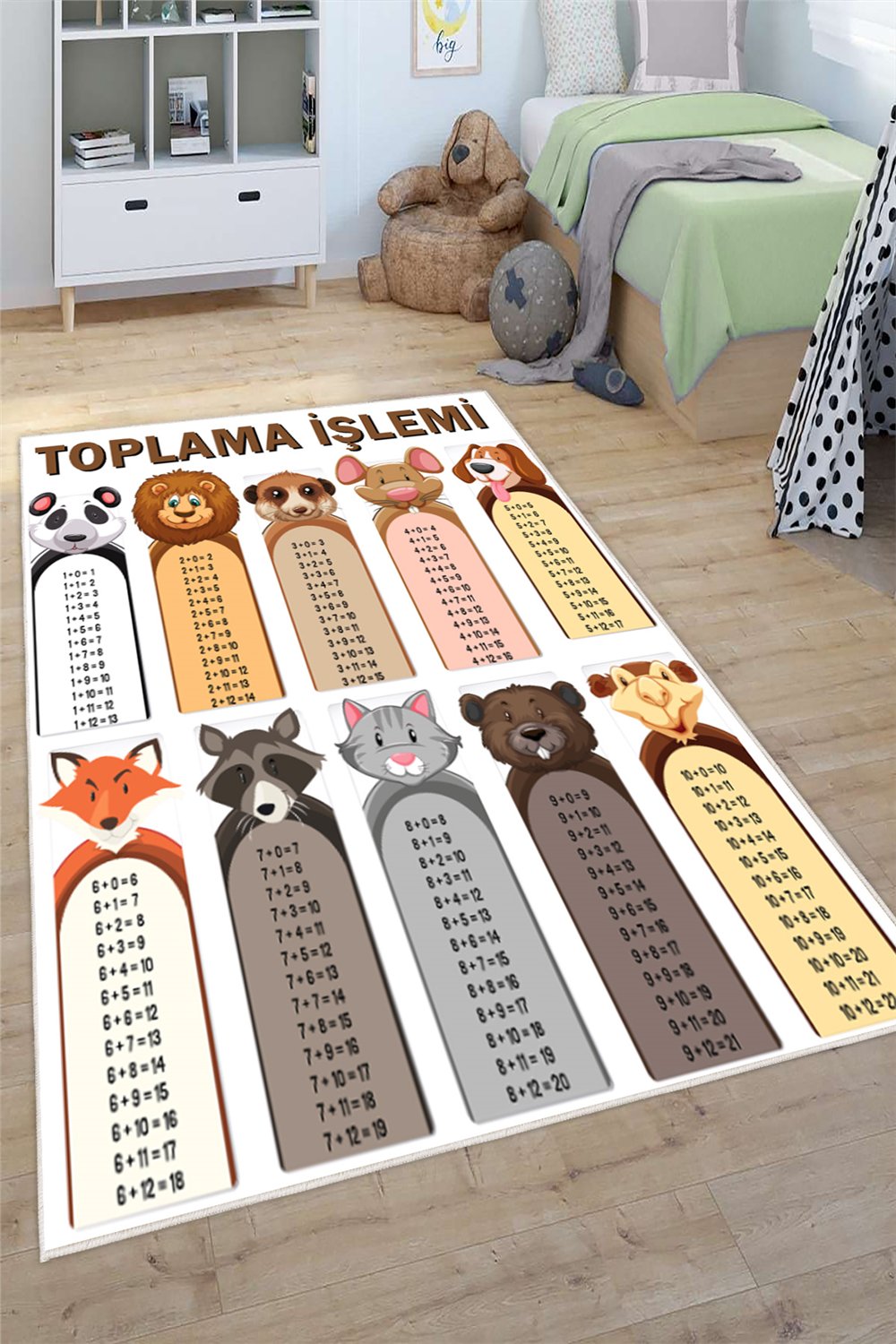 Toplama İşlemi Desenli Baskılı Yıkanabilir Kaymaz Eğitici Öğretici Anaokulu Kreş Halısı