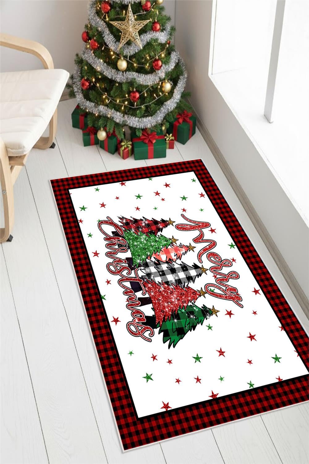 Yılbaşı Temalı Merry Christmas Dijital Baskılı Yıkanabilir Halı