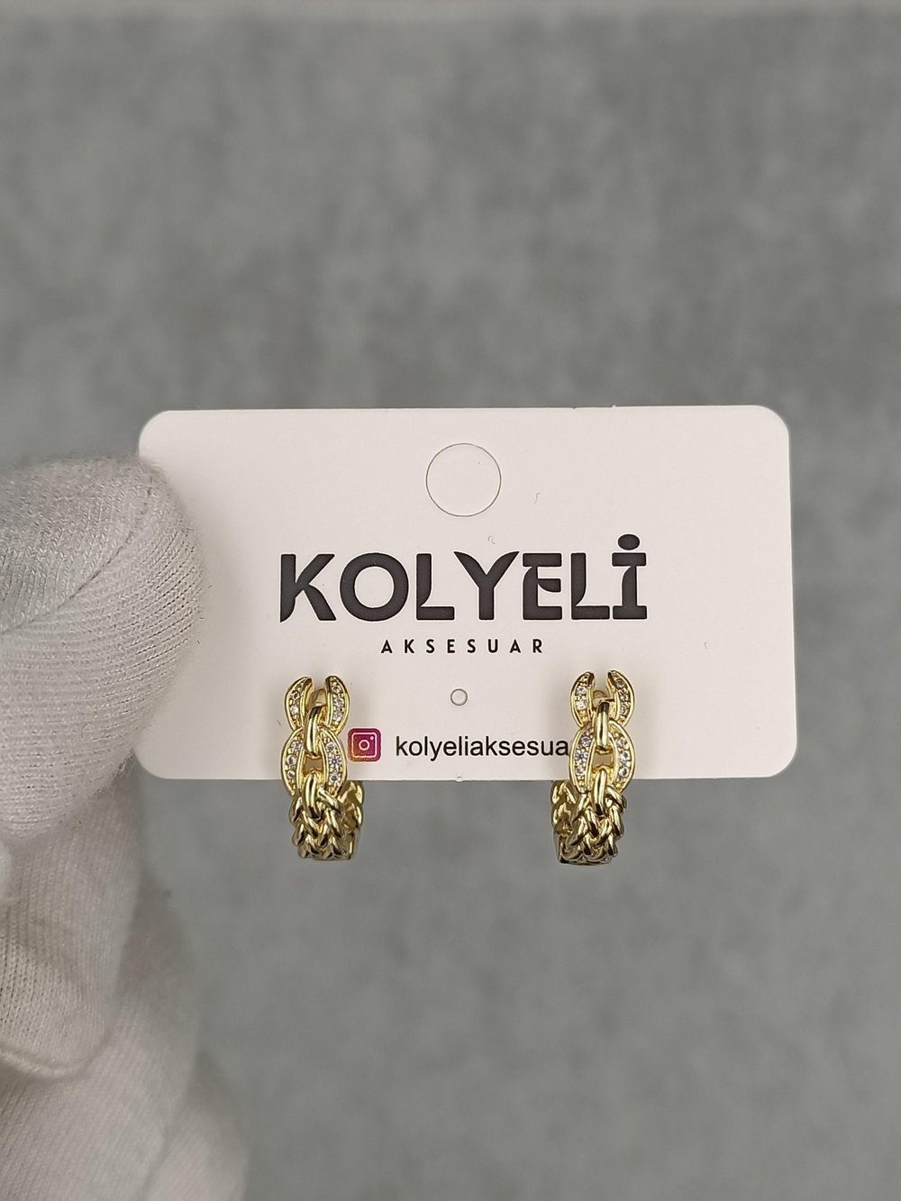 Kolyeli new2 küpe (14 ayar altın rengi)