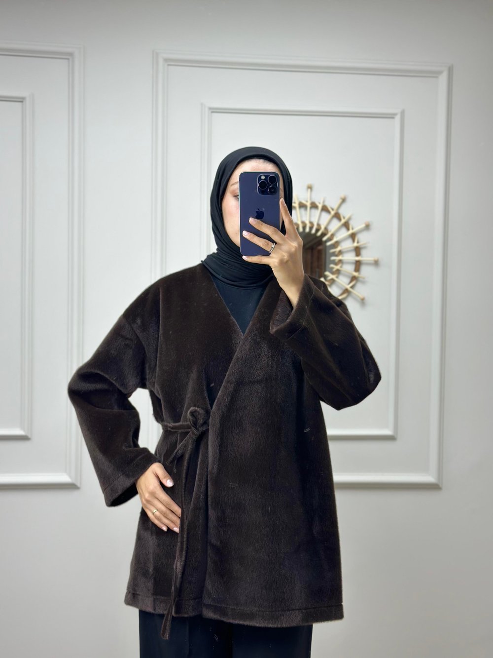 Acı Kahve Bağlamalı Peluş Kimono