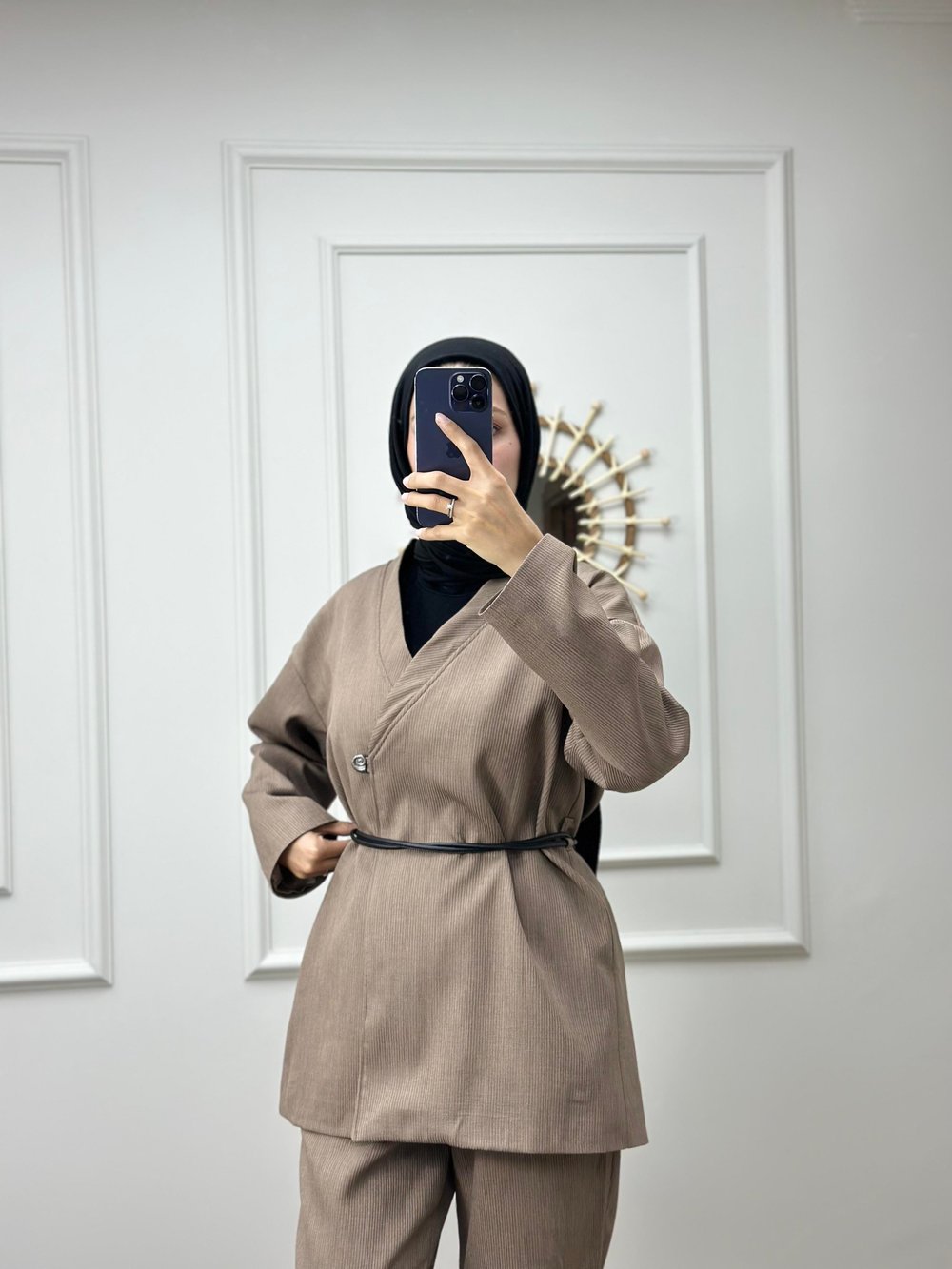 Fitilli Bel Kemerli Kimono Takım