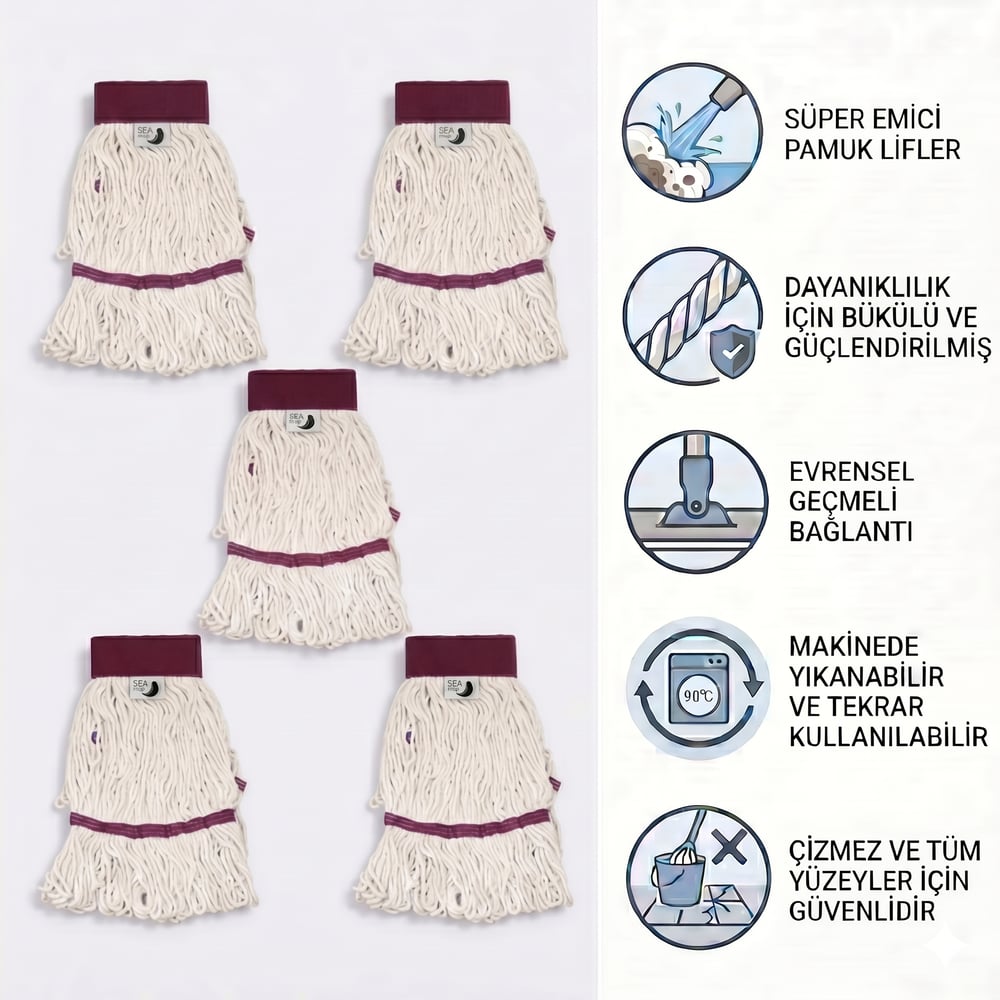 Ekstra Islak Mop Dar Ekru 30x70 -375 Gr 5'li