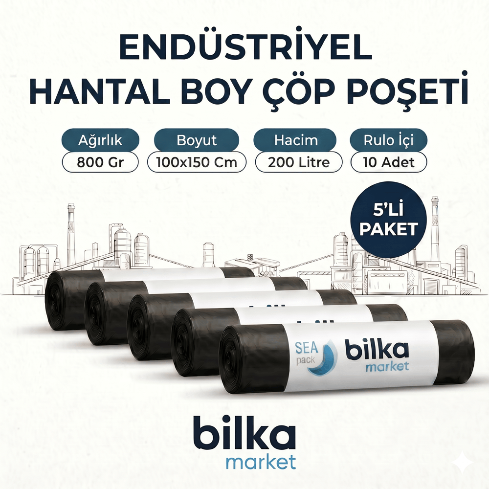 Endüstriyel Hantal Boy Çöp Poşeti 100-150 Cm Siyah (5'li)