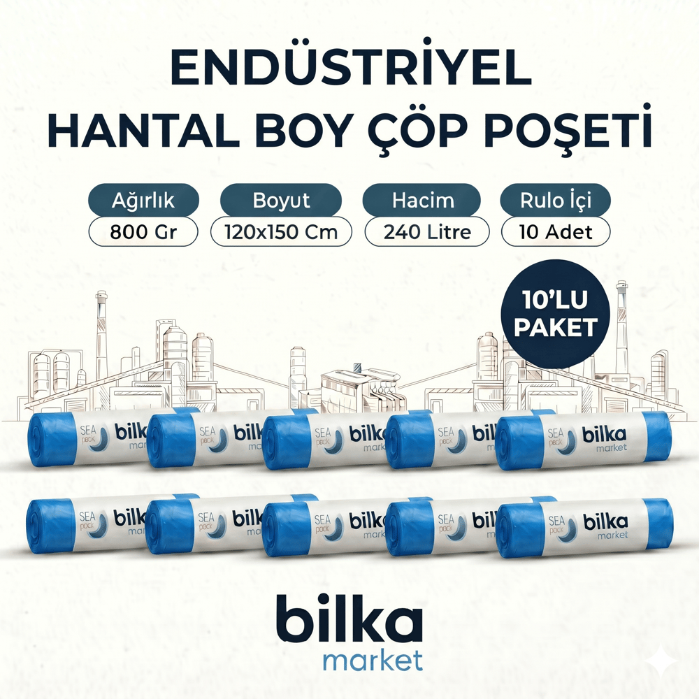Endüstriyel Hantal Boy Çöp Poşeti 120-150 Cm Mavi (10'lu)