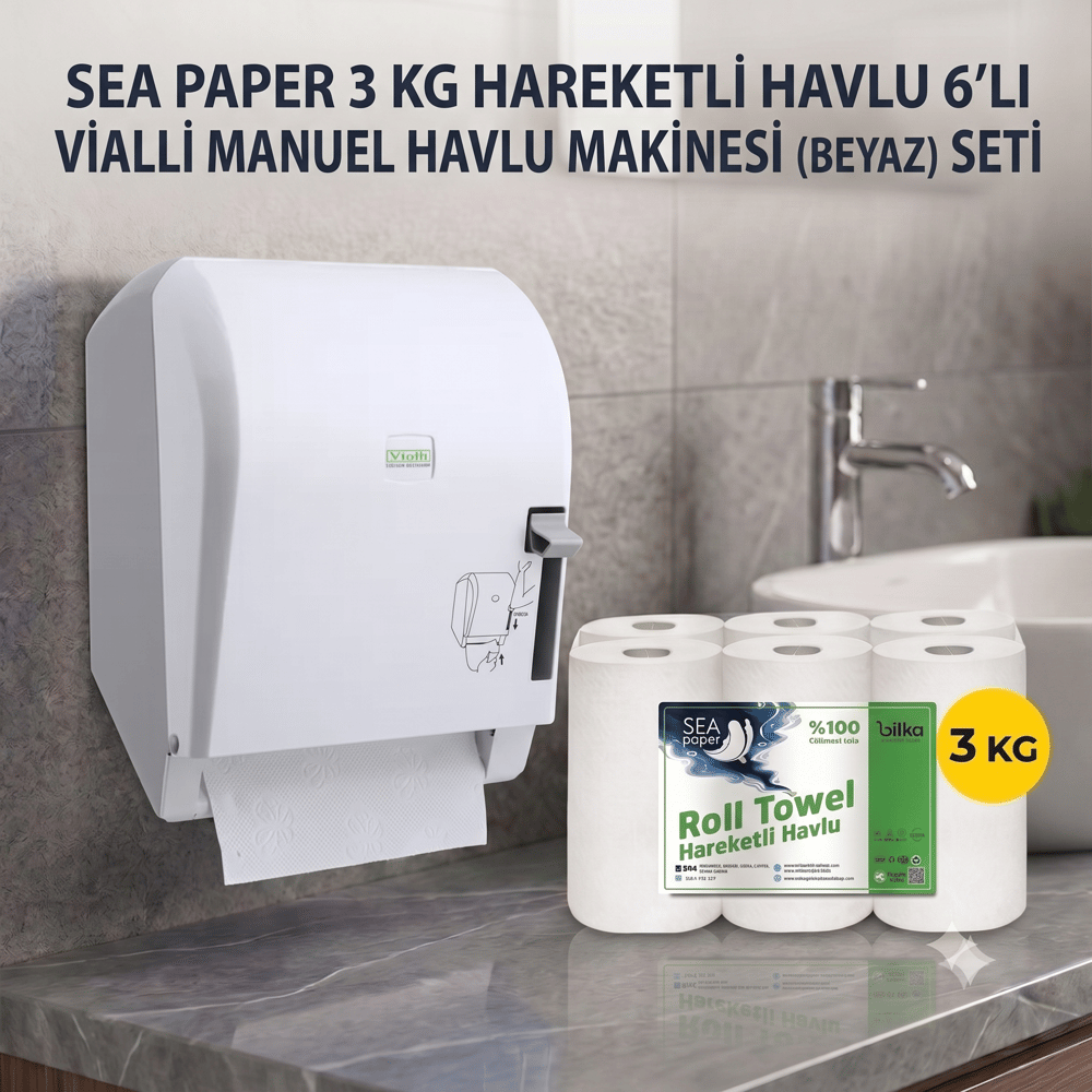 Vialli Manuel Kağıt Havlu Makinesi(Beyz) ve Sea Paper3 Kg Hareketli Havlu 6'lı