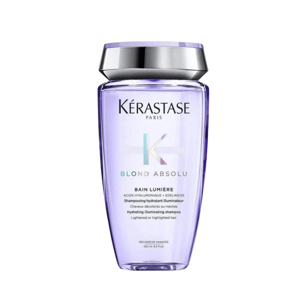 Kerastase Blond Absolu Bain Lumiere 250ml şişesi, hyaluronik asit ve Edelweiss özlü şampuan, sarı saçlar için parlaklık ve derin nem sağlayan saç bakım ürünü