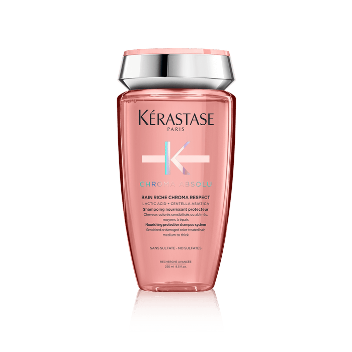 Kerastase Chroma Absolu Bain Riche 250ml şişesi, renk koruyucu ve besleyici şampuan, saçları derinlemesine temizler, nemlendirir ve parlaklık kazandırır