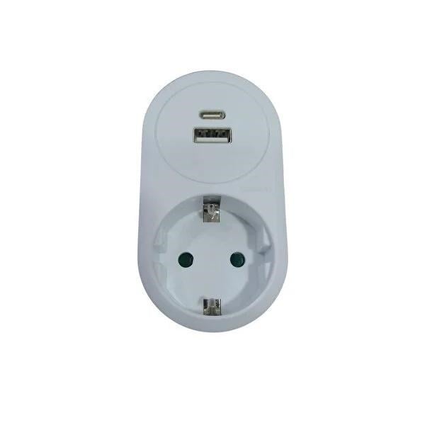1 Lİ USB-A USB-C 5V 3.4A 16A 250V ADAPTÖR 
