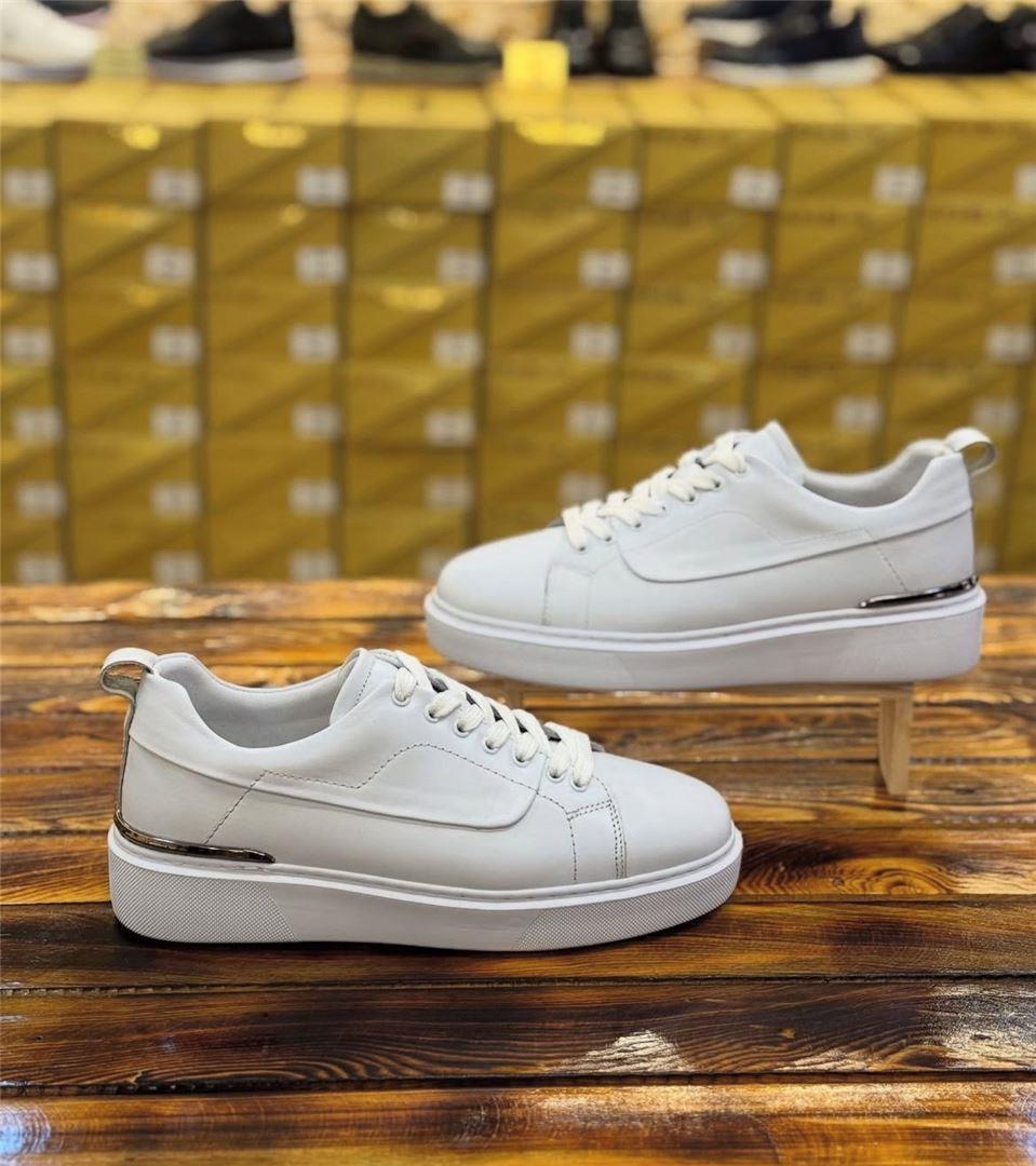 Hakiki Deri Metal Detaylı Günlük Sneakers Ayakkabı 