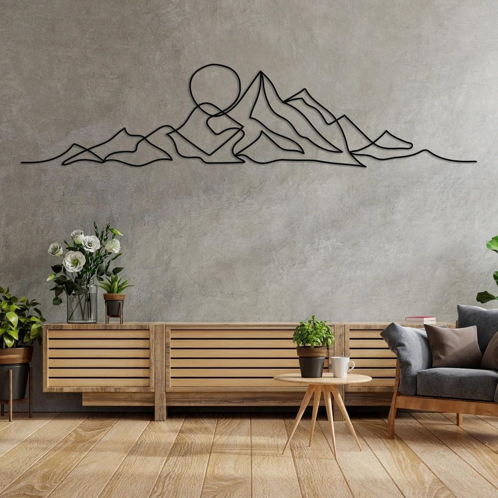 Fawdecor Dağ ve Güneş Gün Batımı Metal Duvar Dekoru