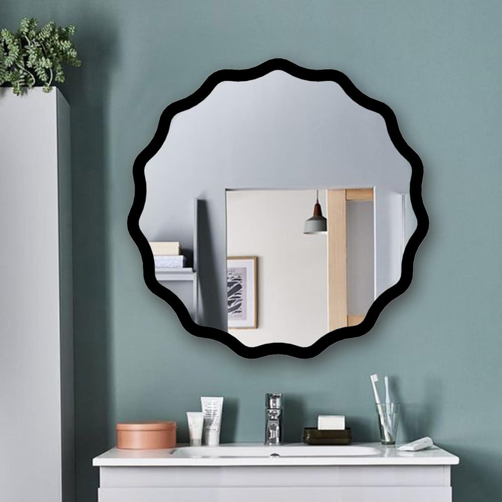 Fawdecor Sunburst Dekoratif Duvar Aynası, Modern Ev Aynası Siyah