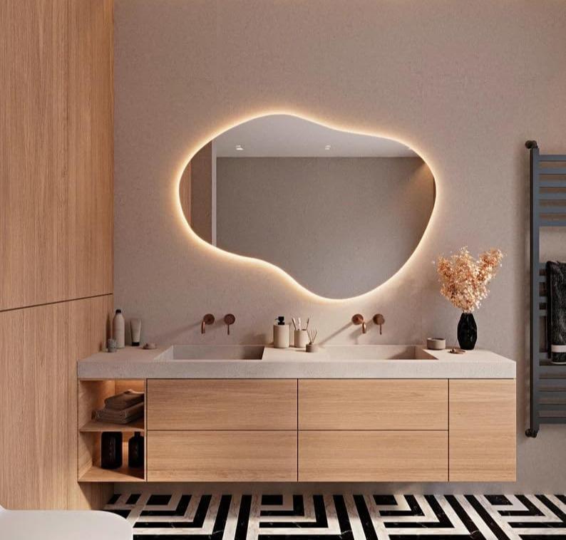 Fawdecor Led Işıklı  Dekoratif Duvar Aynası, Modern Eşsiz Ayna Gün Işığı