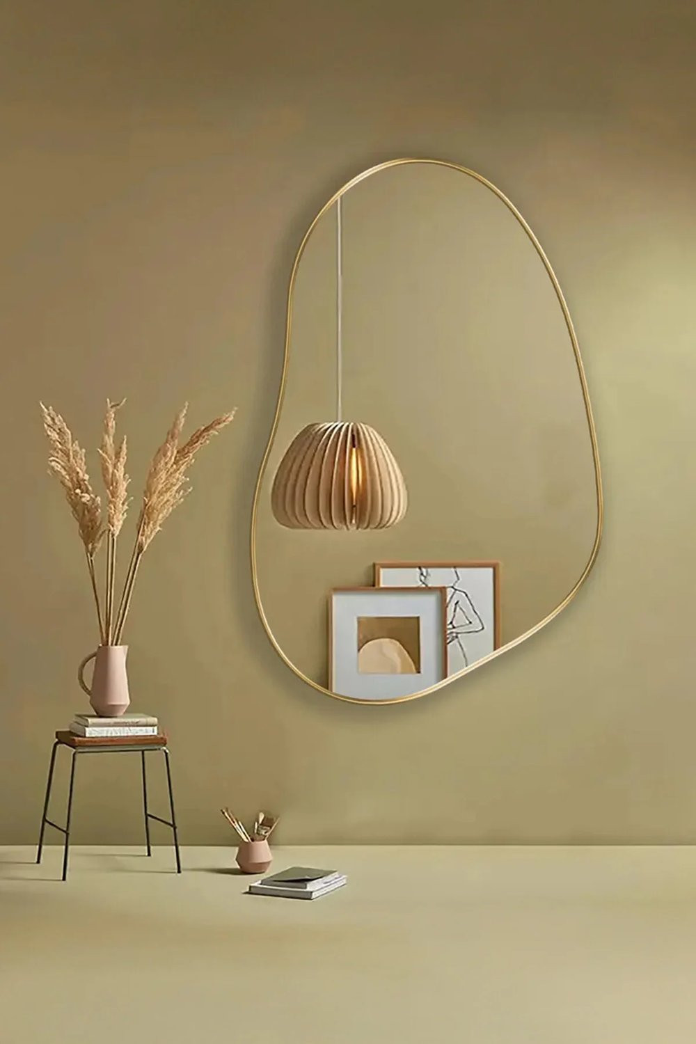 Fawdecor Premium Ahşap Çerçeveli Banyo Aynası Hol Aynası Duvar Aynası Gold