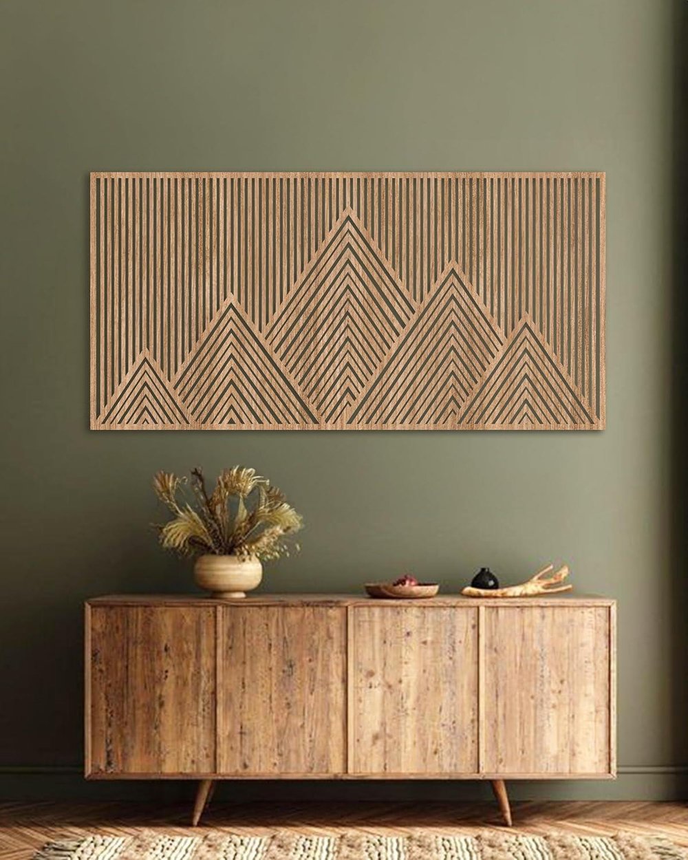 Fawdecor Geometrik Dağ Ahşap Duvar Dekoru 