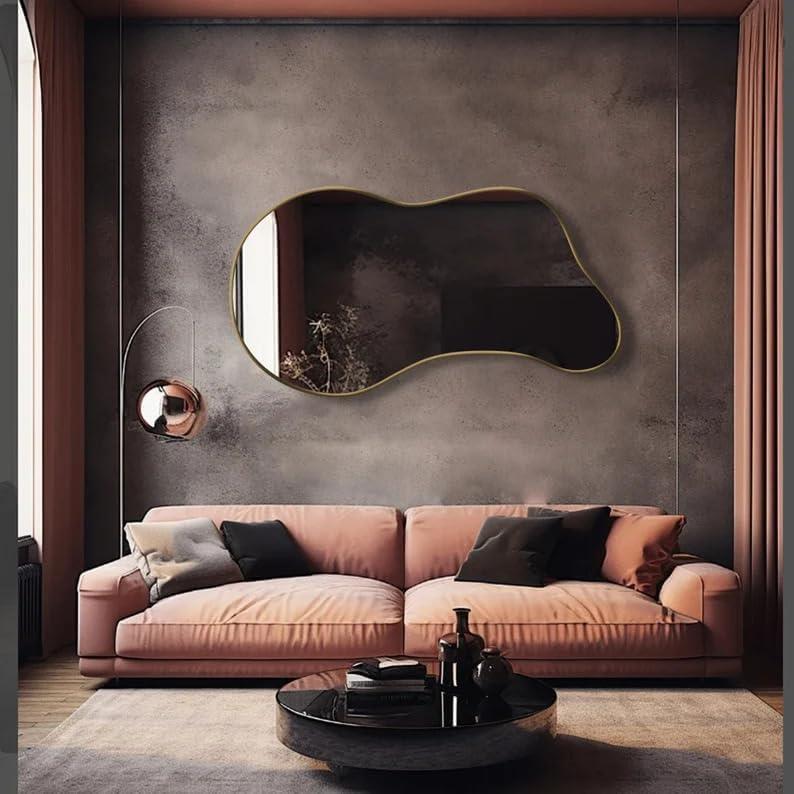 Fawdecor Asimetrik Ahşap Dekoratif Duvar Aynası, Modern Ev Aynası 