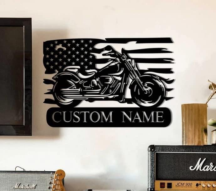 Kişiye Özel Motosiklet Metal Duvar Sanatı Kişiselleştirilmiş İsim Levhası
