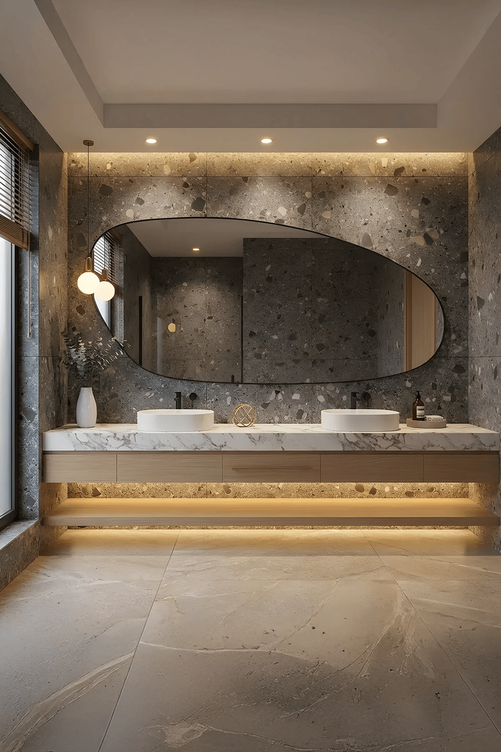 Fawdecor Premium Ahşap Çerçeveli Asimetrik Banyo Salon Duvar Aynası Siyah