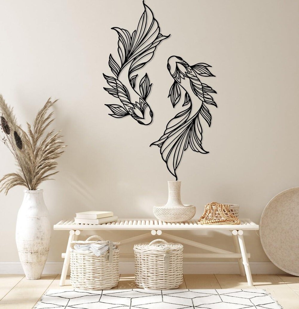 Fawdecor Yin Yang Koi Balığı Metal Dekor Modern Tasarım Duvar Dekoru
