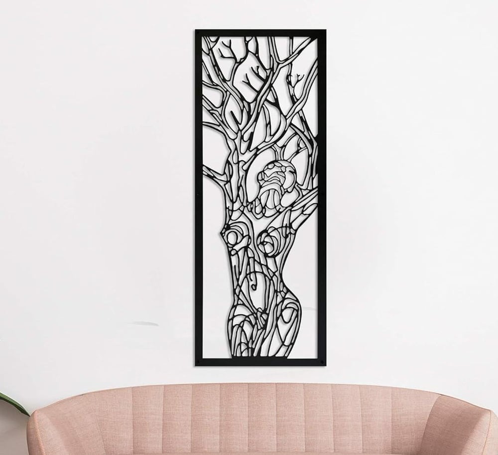 Fawdecor Kadın ve Ağaç Metal Duvar Dekoru