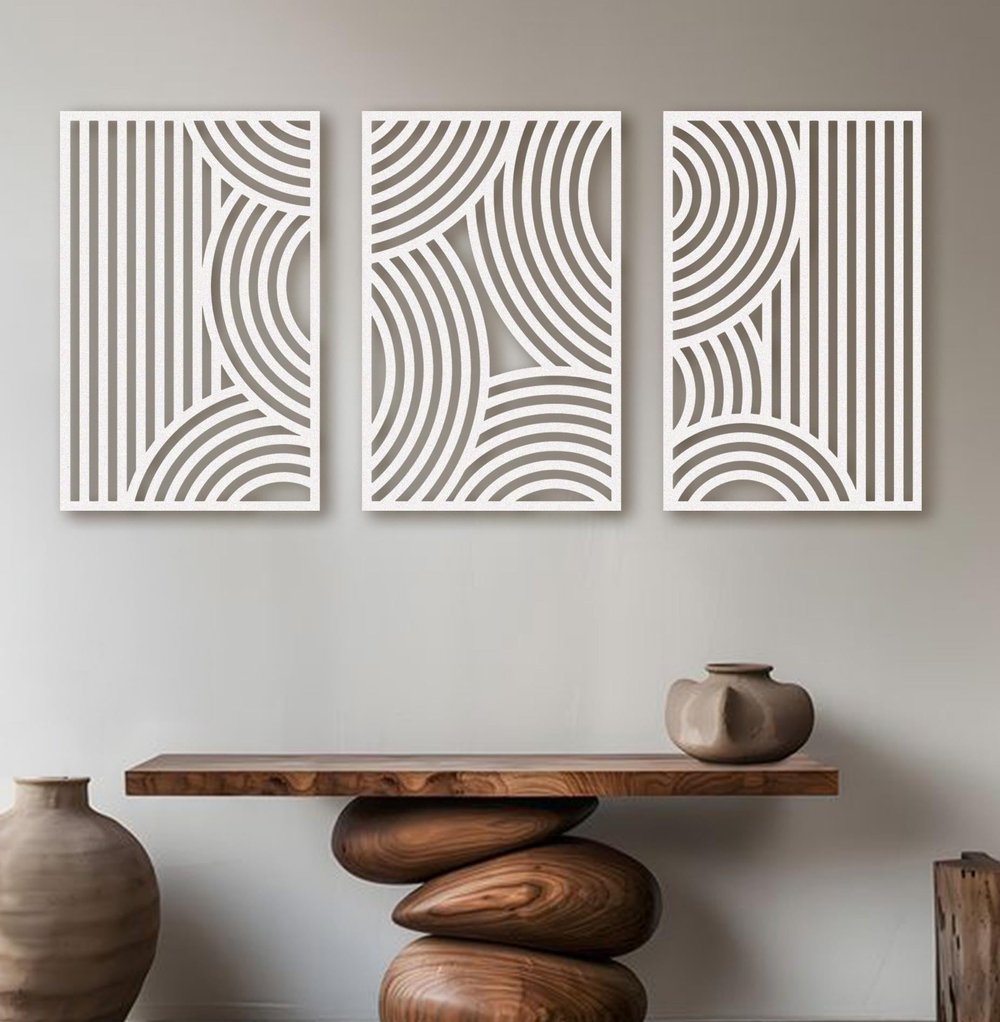 Fawdecor Geometrik Dikdörtgen Ahşap Duvar Dekoru Seti 3 Parça
