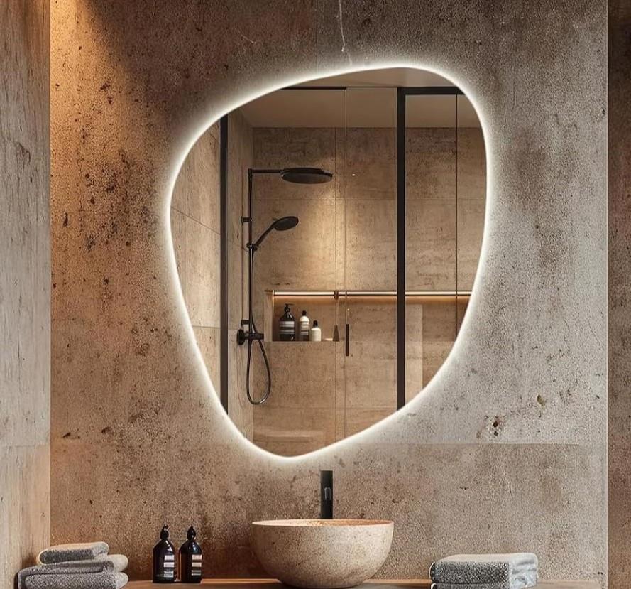 Fawdecor Led Işıklı Dekoratif Soho Duvar Aynası, Modern Eşsiz Ayna Beyaz Işık