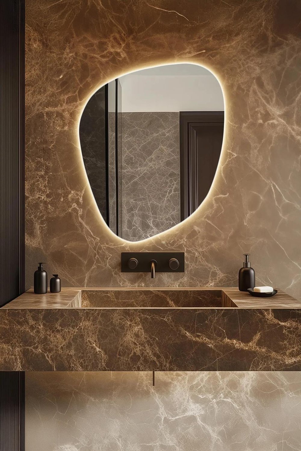 Fawdecor Led Işıklı Dekoratif Soho Duvar Aynası, Modern Eşsiz Ayna Sarı Işık