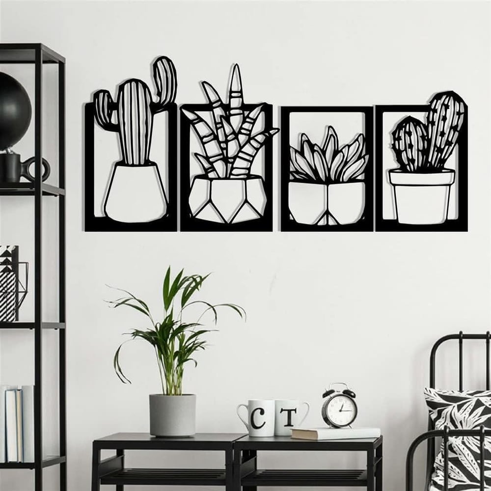 Fawdecor 4 Parça Kaktüs Seti Metal Duvar Dekoru