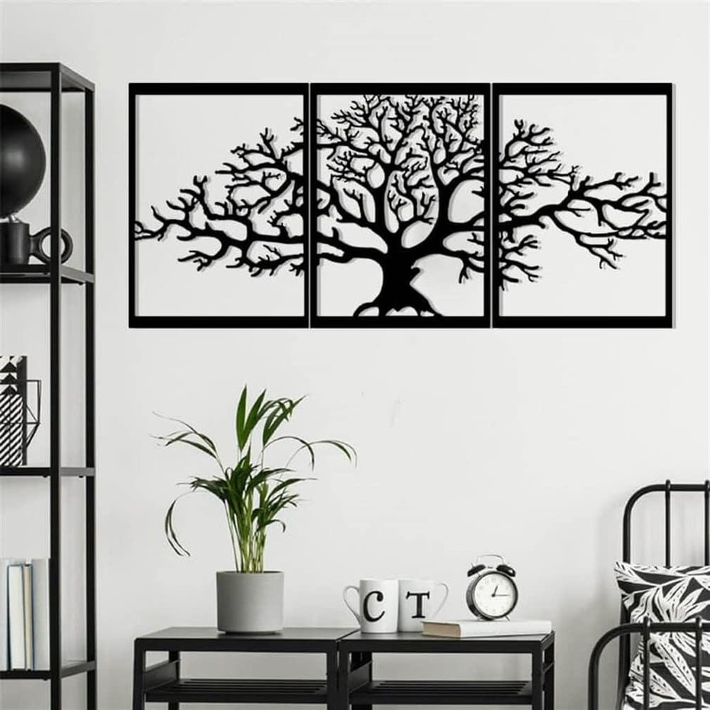 Fawdecor 3 Parça Çınar Ağacı Metal Duvar Dekoru