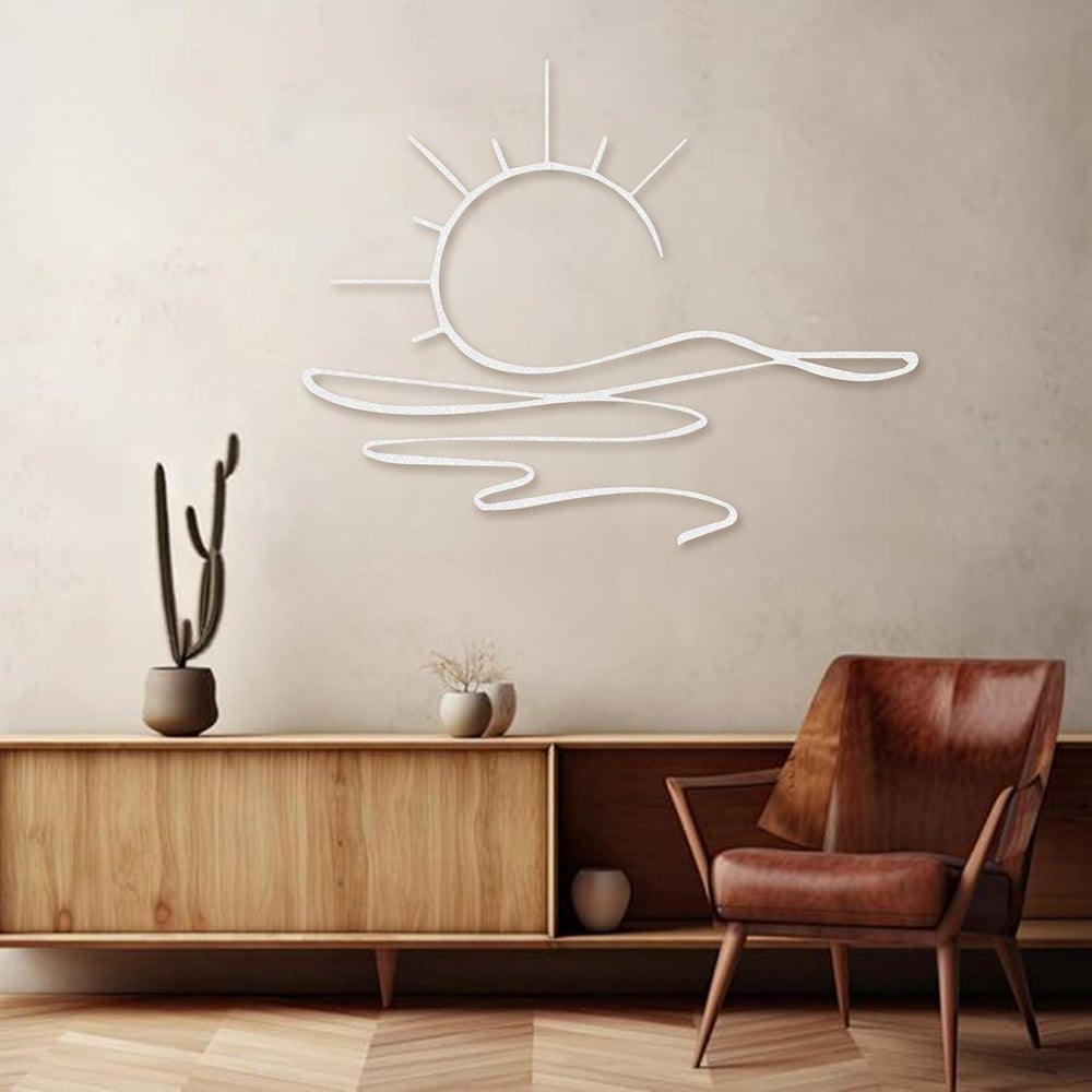Fawdecor Sunrise Metal Dekor Modern Tasarım Gündoğumu Duvar Dekoru Beyaz