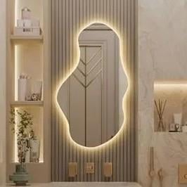 Fawdecor Led Işıklı Asimetrik Model Dekoratif Duvar Aynası, Modern Eşsiz Ayna, Ayna Duvar Dekorasyon Ürünü Gün Işığı