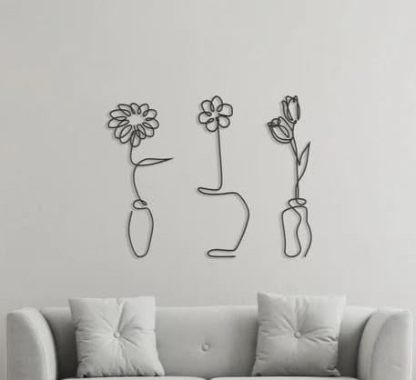Fawdecor 3 Parça Çiçek Metal Duvar Dekoru
