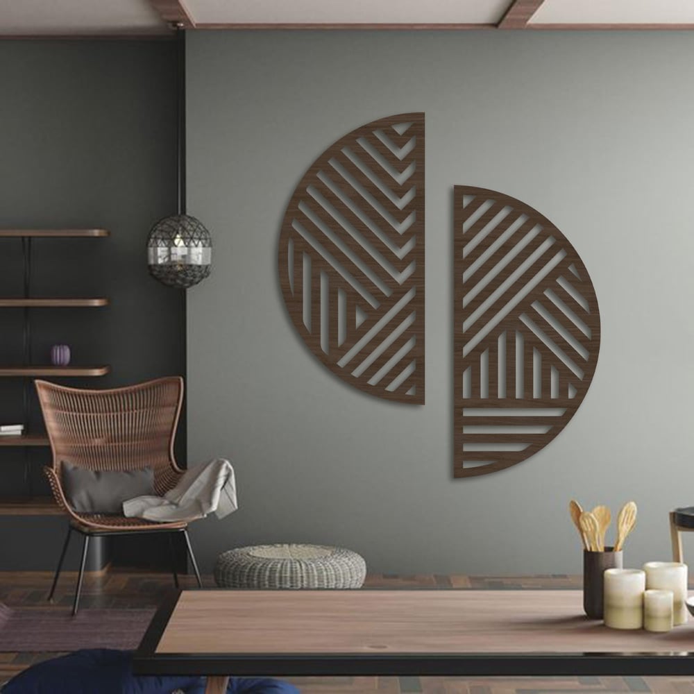 Fawdecor Ahşap Dağ Duvar Dekoru, 2li Geometrik Panel Seti