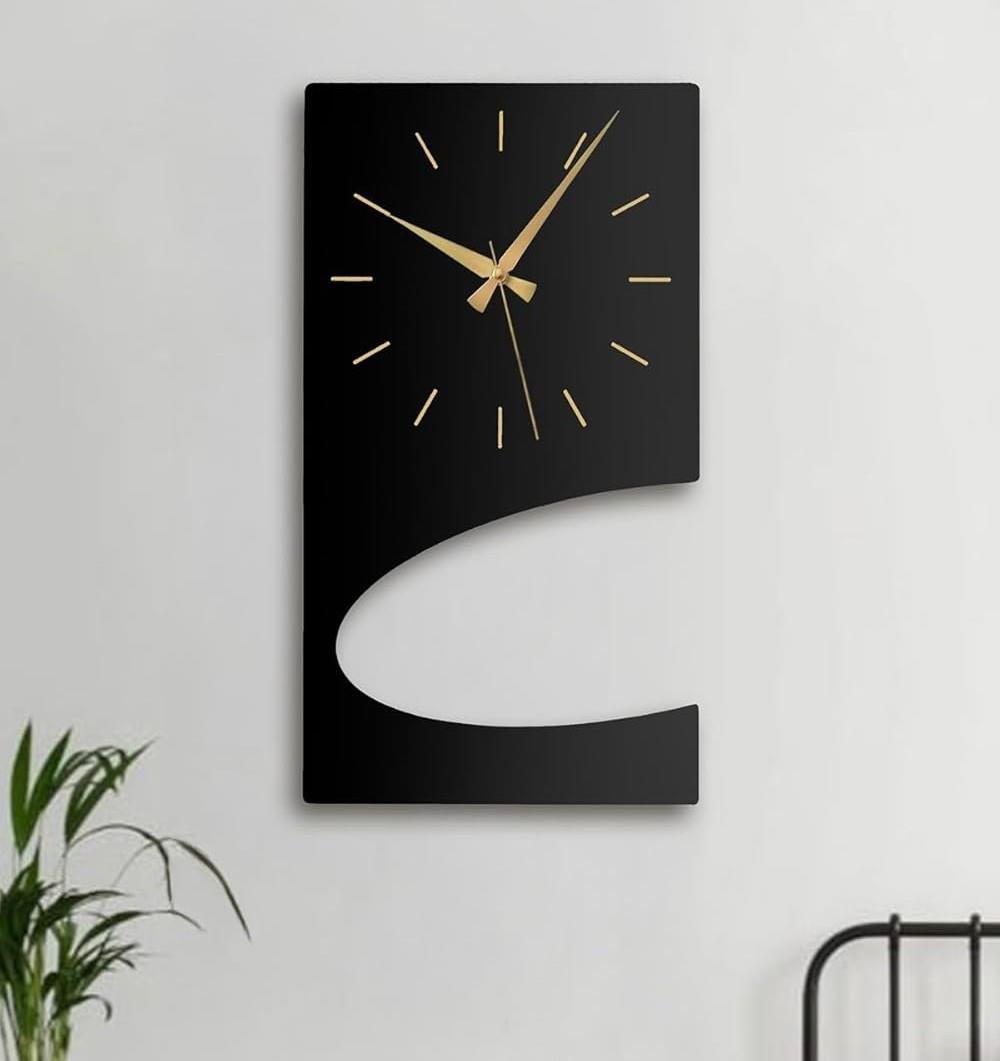 Fawdecor Duvar Saati Sessiz Mekanizma Metal Kasa Modern Tasarım Siyah