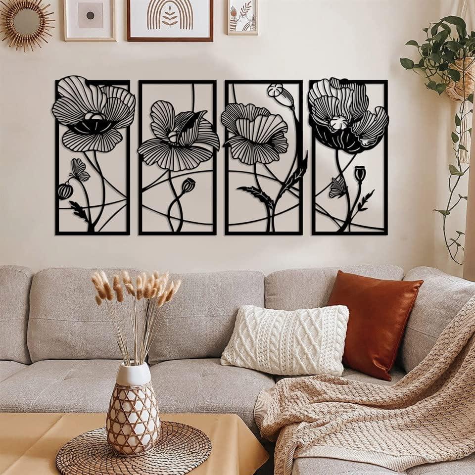 Fawdecor 4 Parça Çiçek Seti Metal Duvar Dekoru