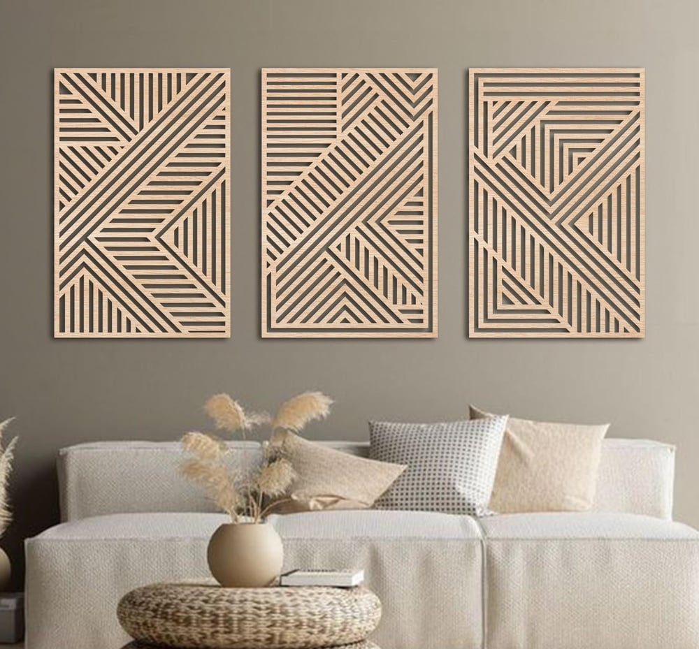 Fawdecor Geometrik Ahşap Duvar Dekoru Seti 3 Parça