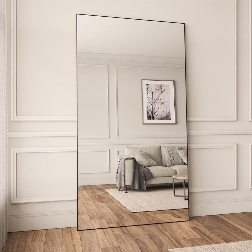 Fawdecor Dikdörtgen Dekoratif Ahşap Boy Aynası, Modern Ev Aynası
