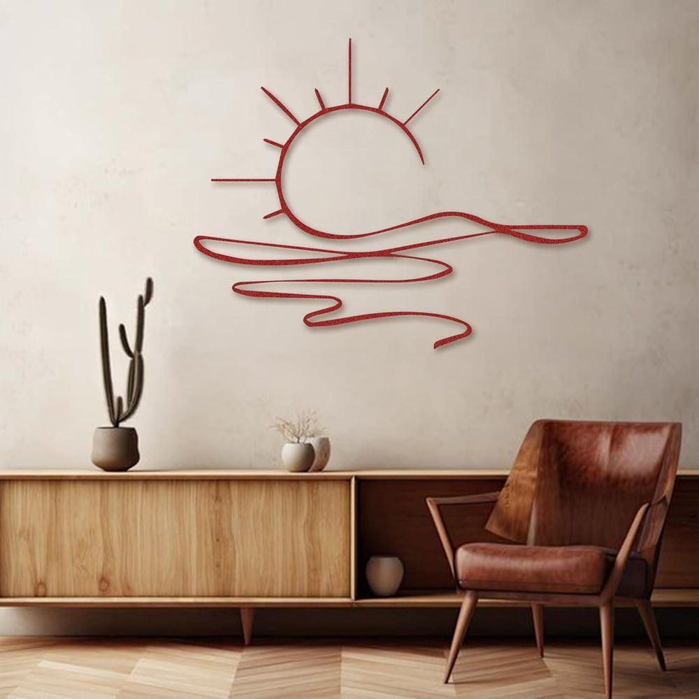 Fawdecor Sunrise Metal Dekor Modern Tasarım Gündoğumu Duvar Dekoru Kırmızı