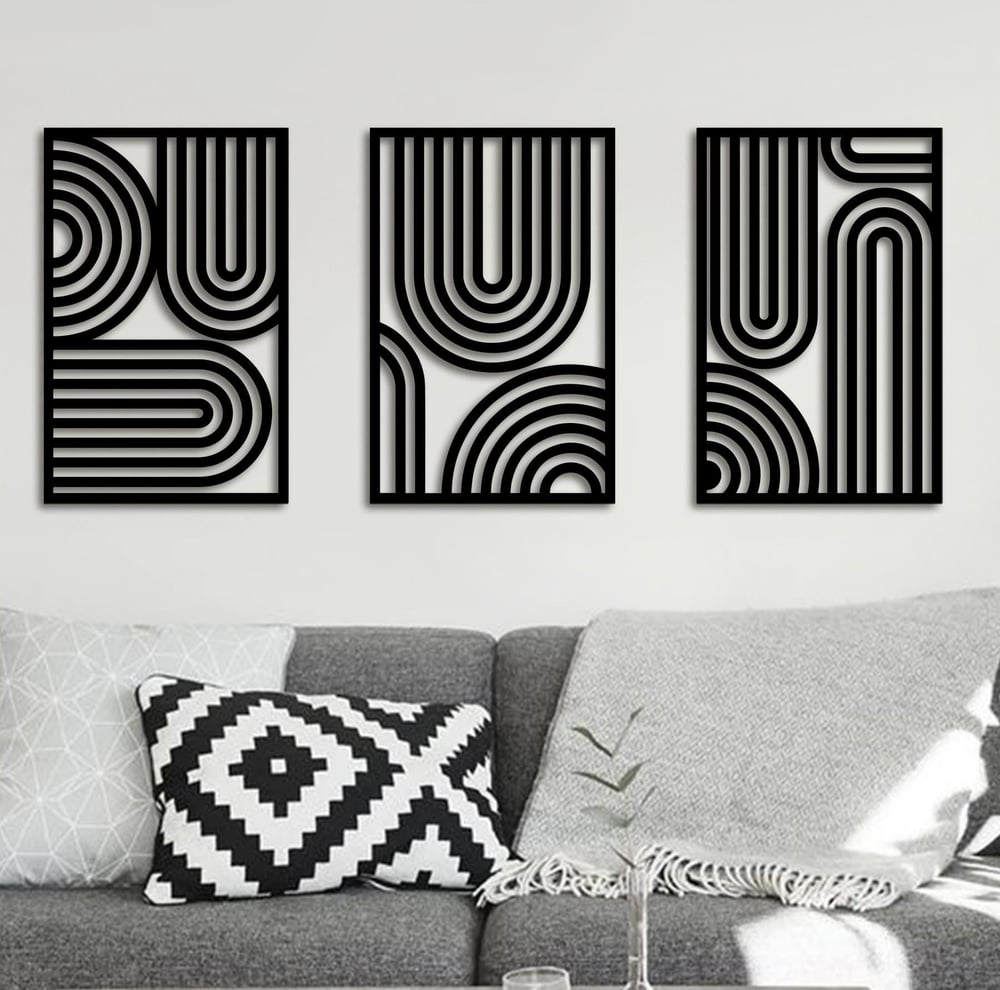 Fawdecor Geometrik Dikdörtgen Ahşap Duvar Dekoru Seti 3 Parça