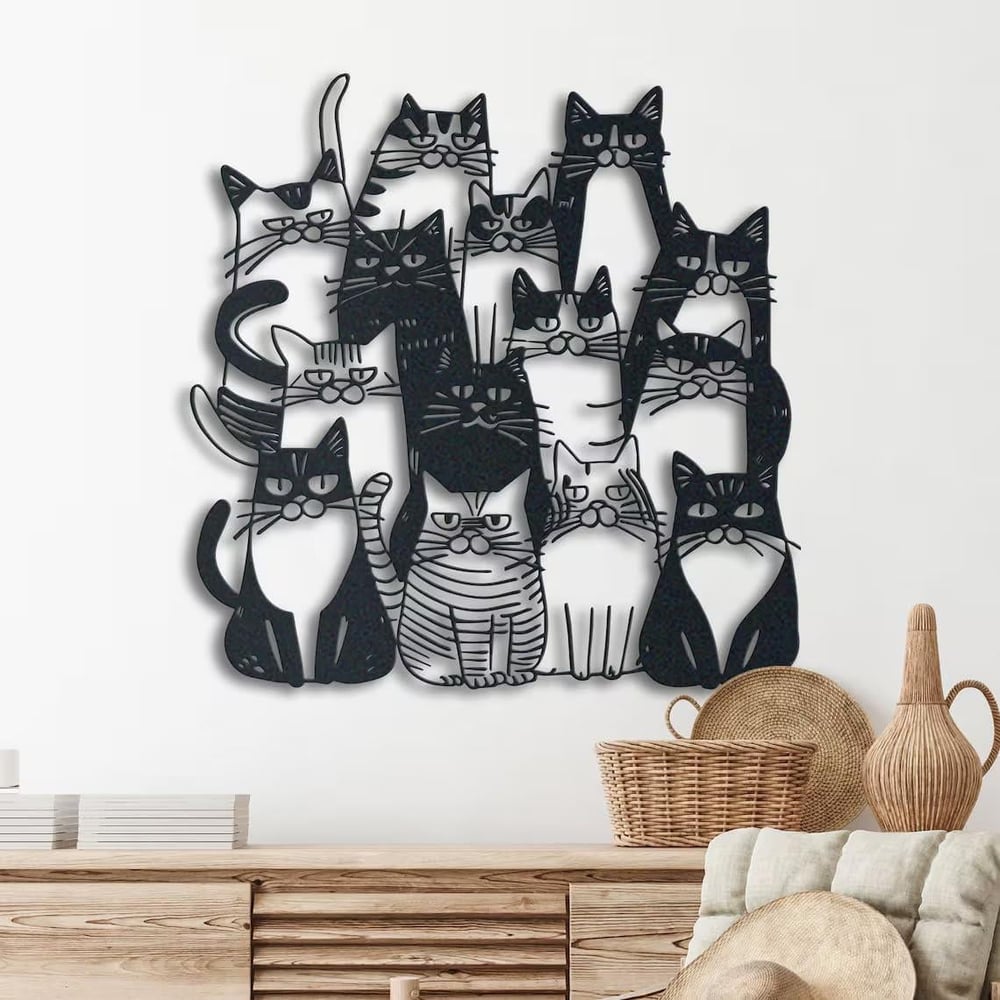 Fawdecor Funny Cats Metal Dekor Modern Tasarım Duvar Dekoru