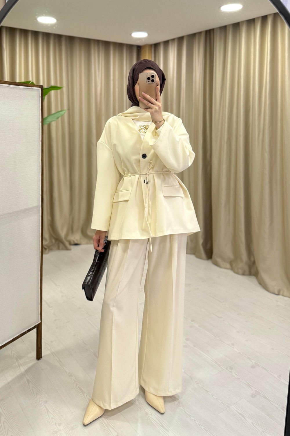 FULAR DETAYLI BLAZER TAKIM - SOFT EKRU