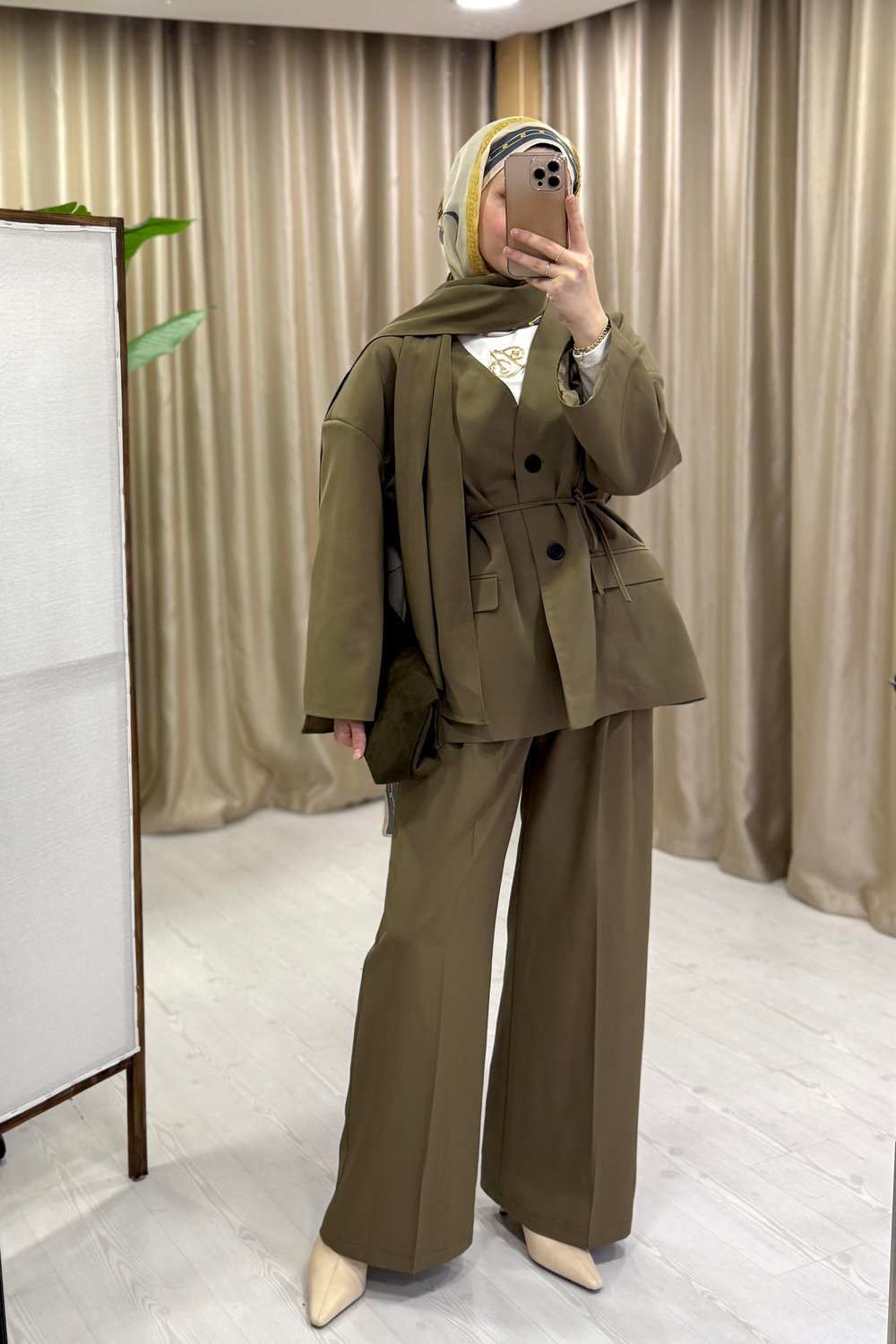 FULAR DETAYLI BLAZER TAKIM - SOFT YEŞİL