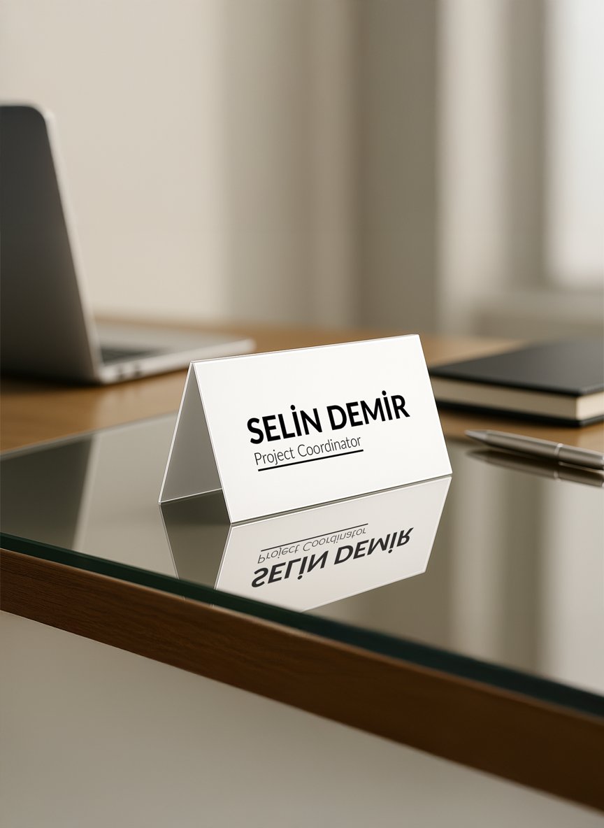 Akrilik Masaüstü İsimlik – Üçgen Stand Tasarım (UV Baskılı, Lazer Kesim)