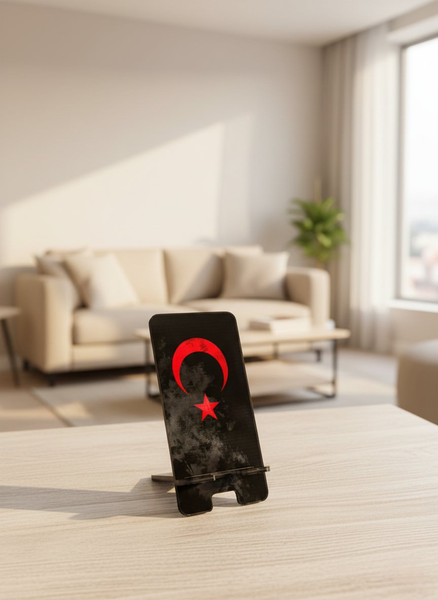 Pleksi Masaüstü Cep Telefonu Tutucu - Ay Yıldız Standora Tasarım