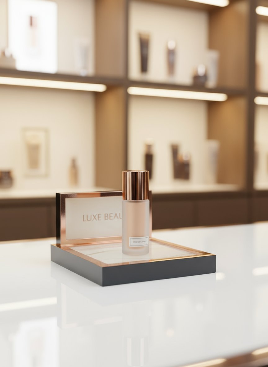 Rose Gold Çerçeveli Modern Teşhir Yükselticisi I Dalgalı Desenli Lüks Kozmetik Standı