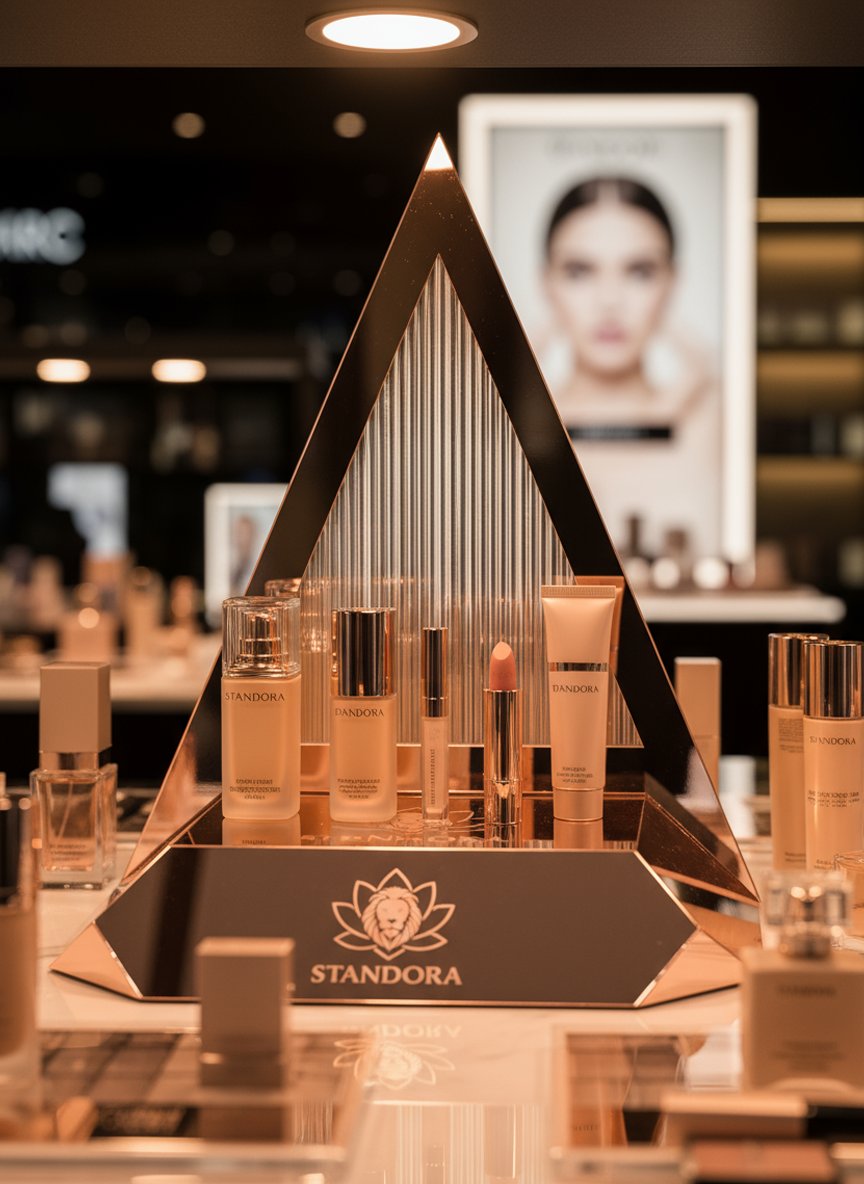 STANDORA | Ayna Pleksi Üçgen Ürün Sergileme Standı | Rose Gold