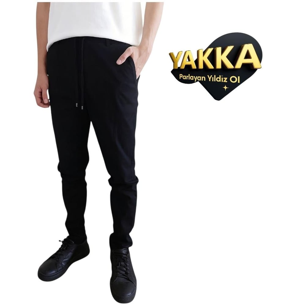  YAKKA SİYAH Dar Kesim Bağcıklı Pantolon
