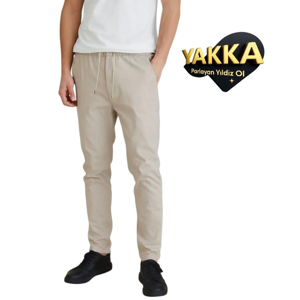 YAKKA  Bej Dar Kesim Bağcıklı Pantolon